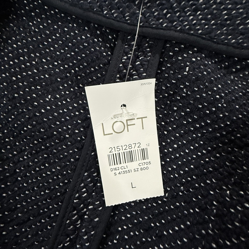LOFT Womens L Textured Double Breasted Jacket Navy Blue Funnel Neck Career NWT - Picture 4 of 10